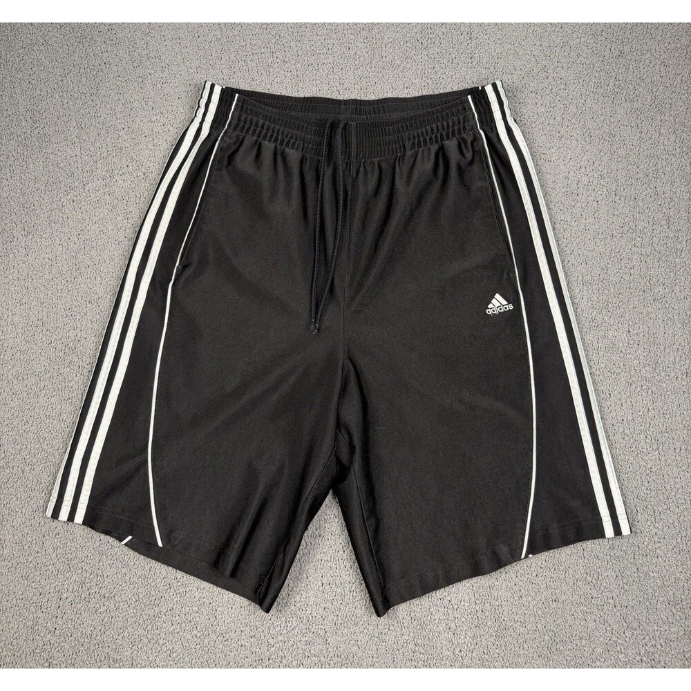 Adidas Shorts Mens L Black Shiny Dazzle Basketball 3-Stripe Athletic Baggy Silky
